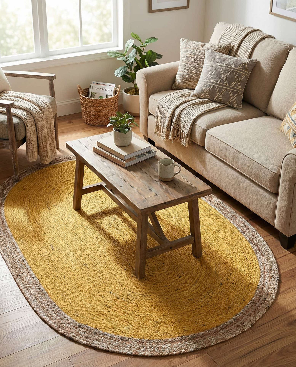 Braided Jute Hand-Braided Oval Rug 100% Natural Fiber
