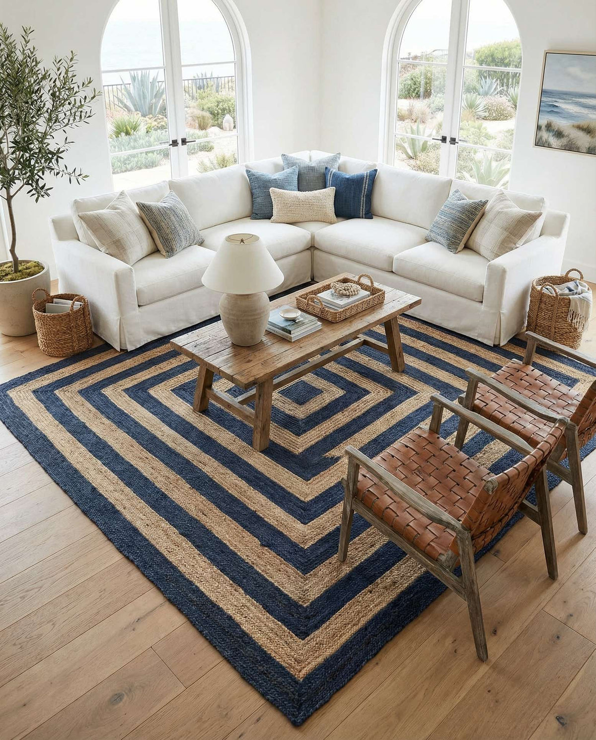 Braided Jute Handmade Area Rug Concentric Border