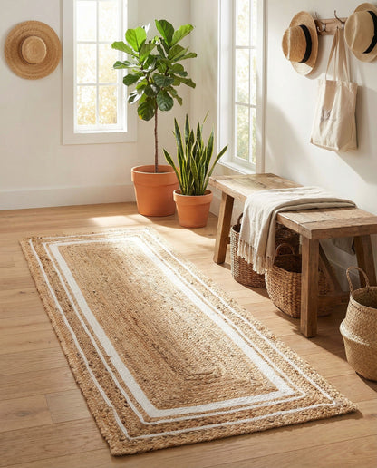 Natural and White Braided Jute Runner