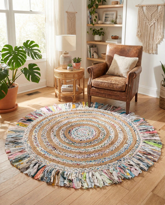Hand Braided Chindi Jute Round Rug