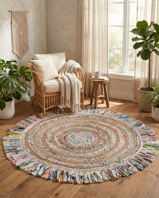 Hand Braided Chindi Jute Round Rug