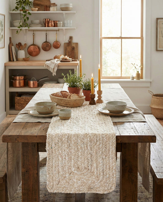 Handmade Braided Chindi Table Runner Rug