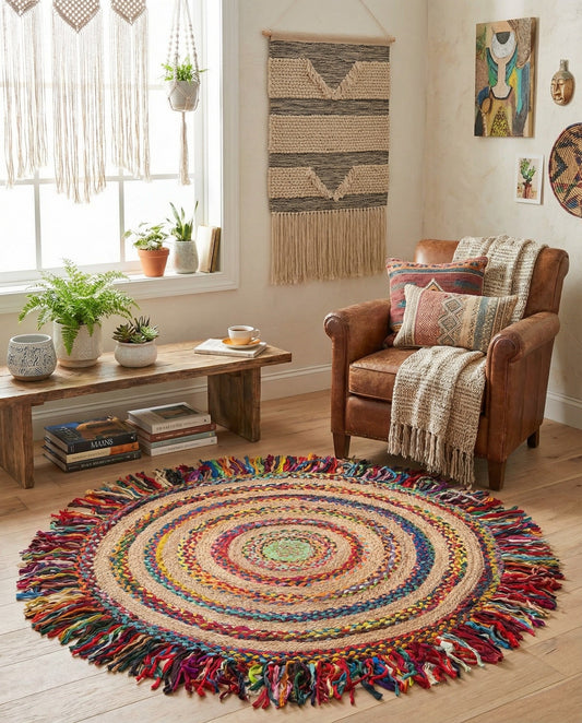 Hand Braided Chindi Jute Round Rug