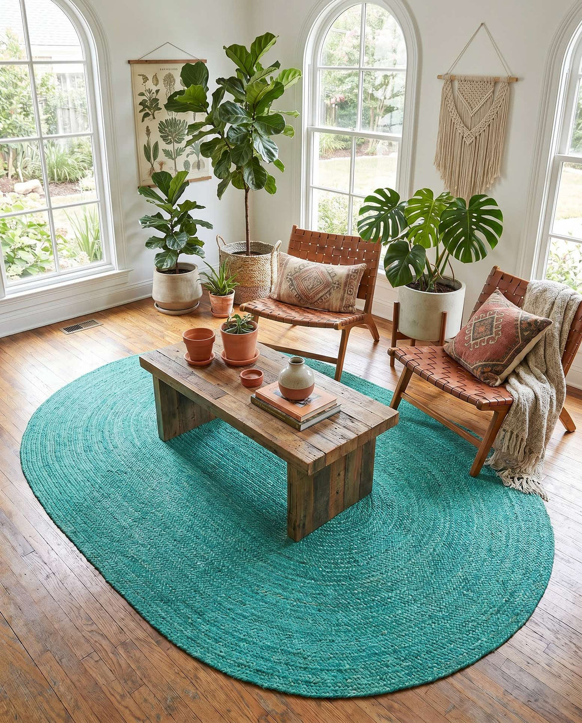 Braided Jute Hand-Braided Oval Rug 100% Natural Fiber