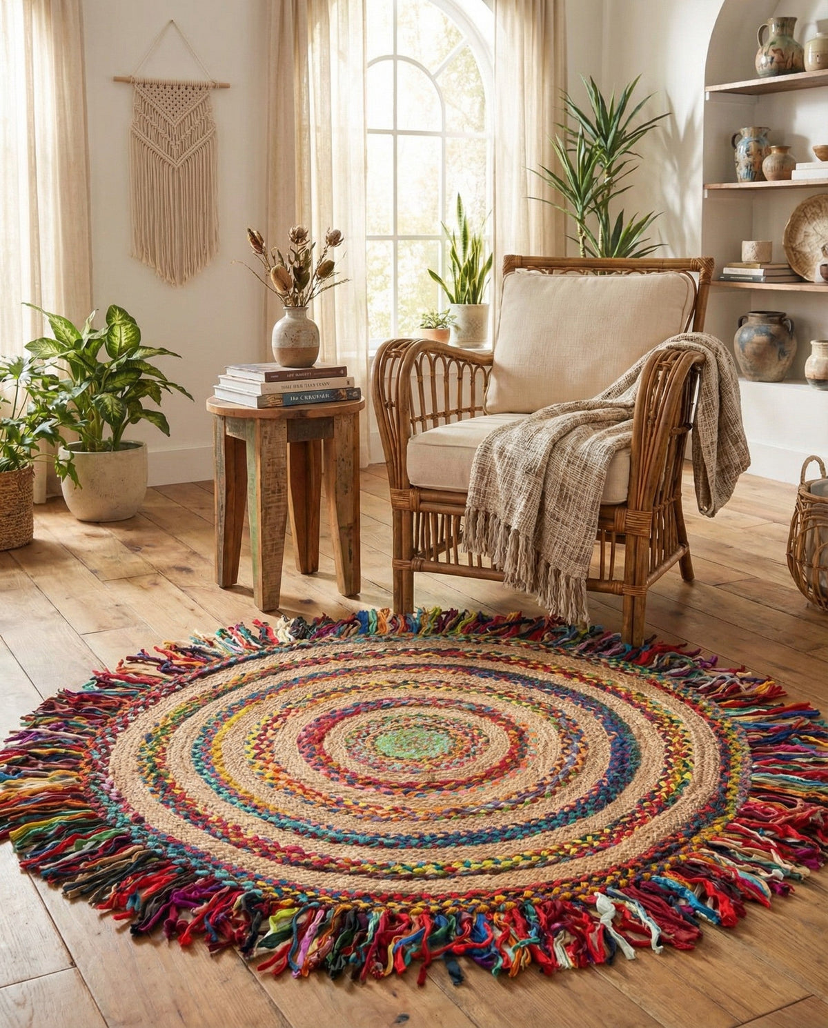 Hand Braided Chindi Jute Round Rug