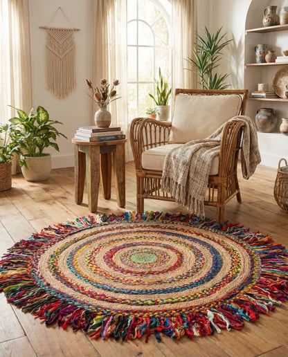 Hand Braided Chindi Jute Round Rug