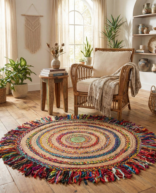 Hand Braided Chindi Jute Round Rug