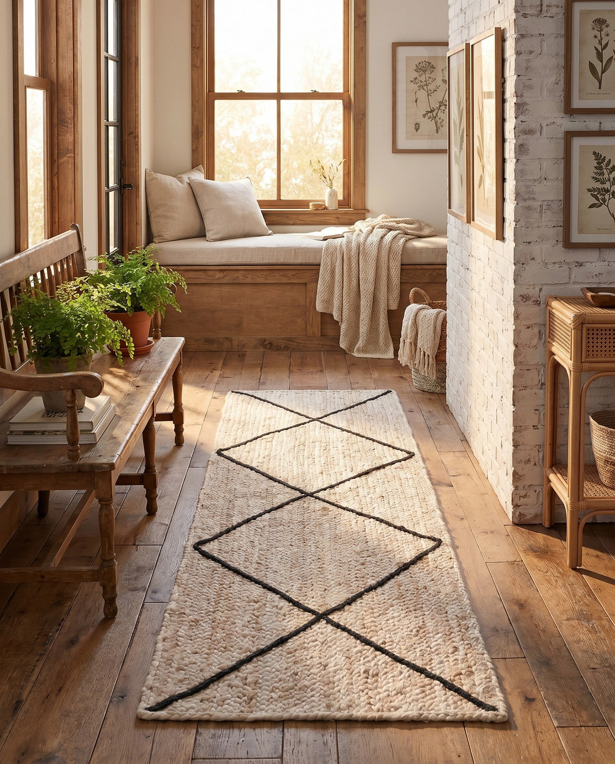 Braided Jute Hand-Braided Runner Rug 100% Natural Fiber