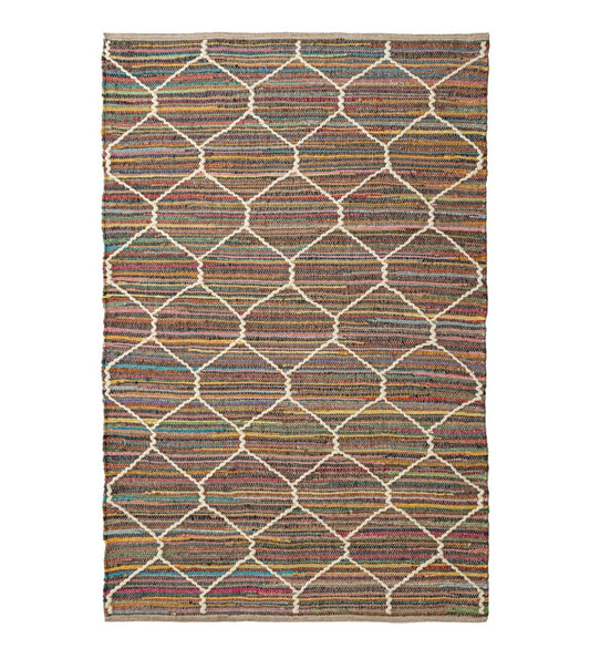 Diamond Trellis Hand Woven Recycled Cotton Chindi rug - alternate angle