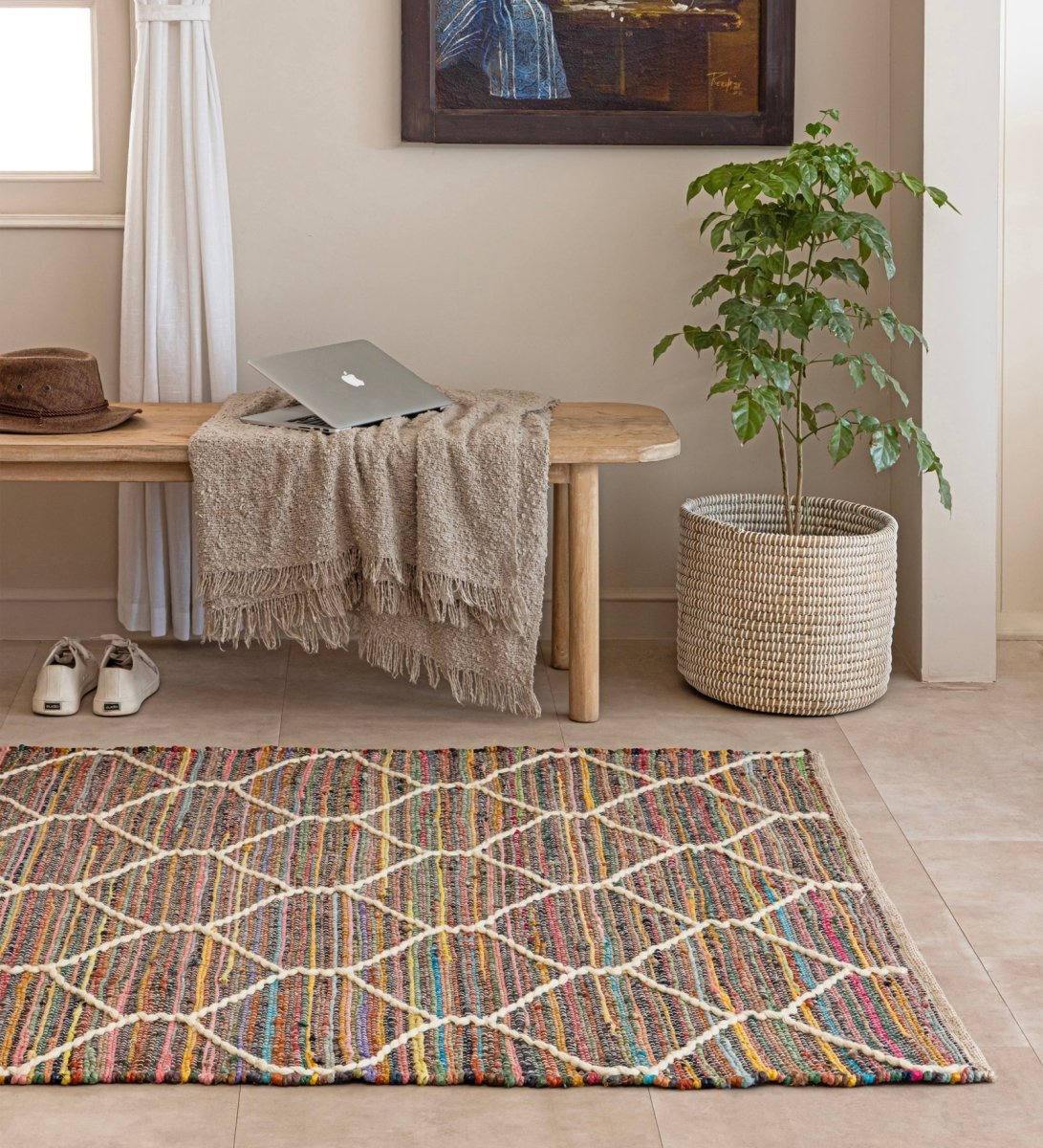 Diamond Trellis Hand Woven Recycled Cotton Chindi Rug