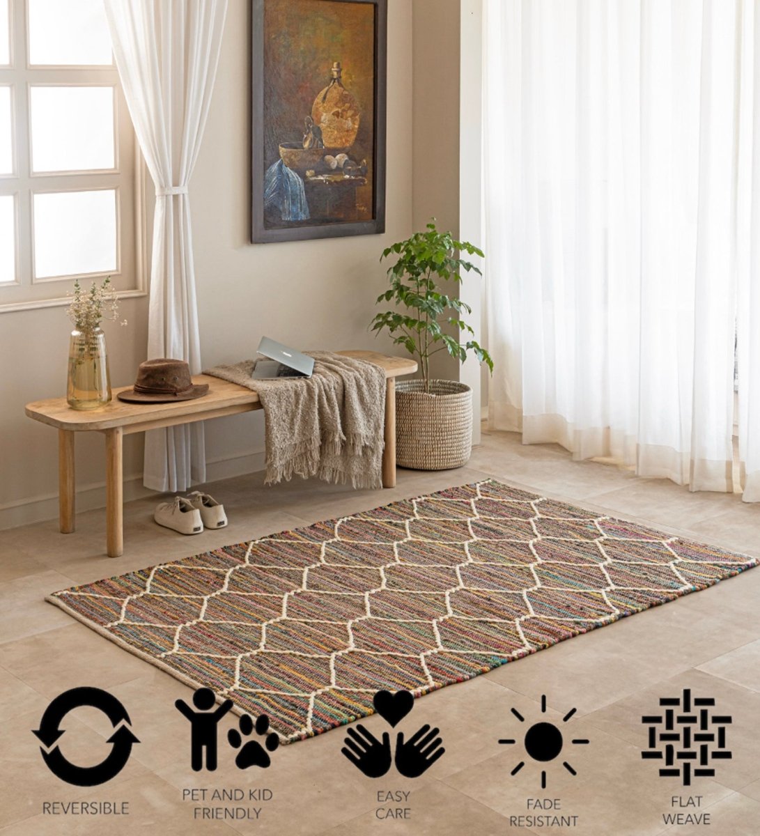 Diamond Trellis Hand Woven Recycled Cotton Chindi Rug