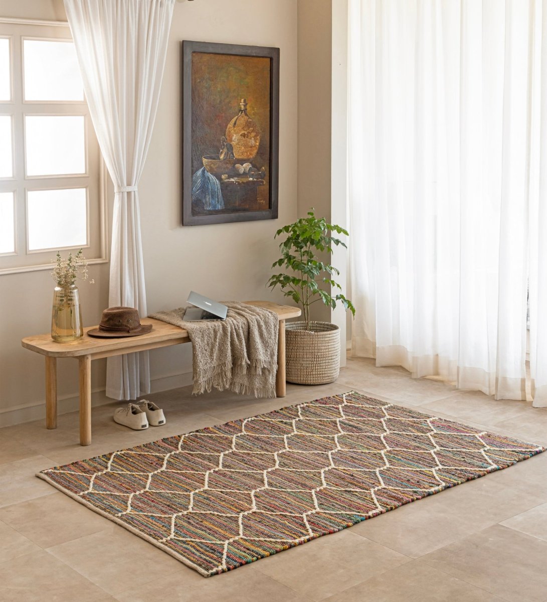 Diamond Trellis Hand Woven Recycled Cotton Chindi Rug