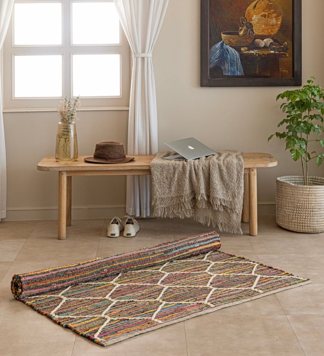 Diamond Trellis Hand Woven Recycled Cotton Chindi Rug