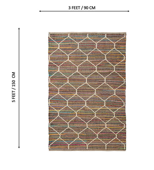 Diamond Trellis Hand Woven Recycled Cotton Chindi rug - back view