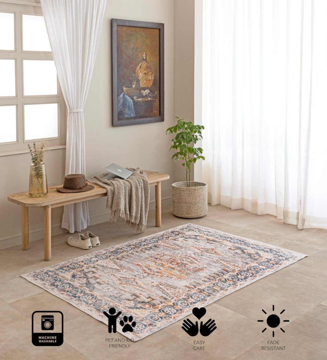 Frosted Azure Vintage Digital Printed Rug