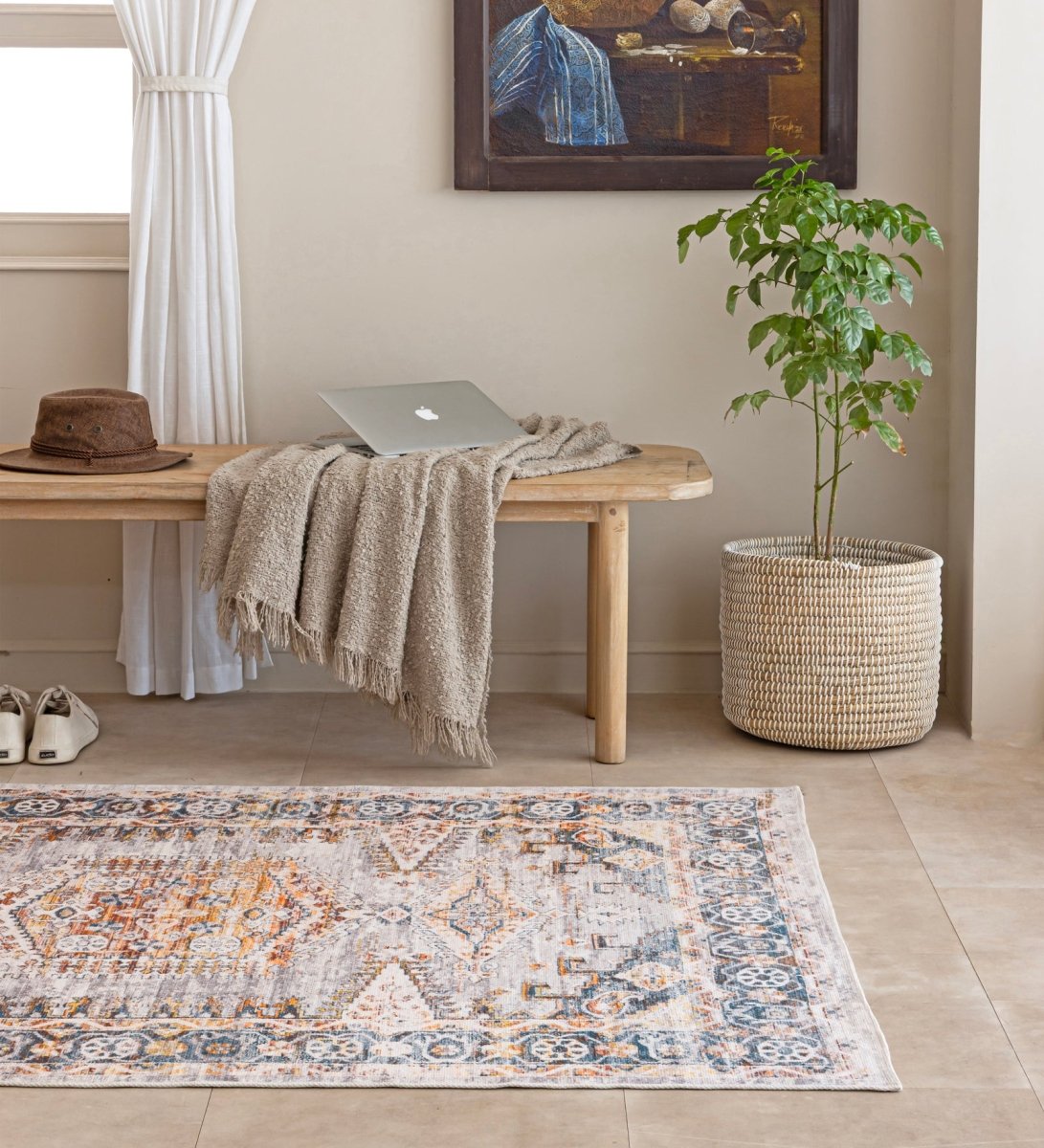 Frosted Azure Vintage Digital Printed Rug