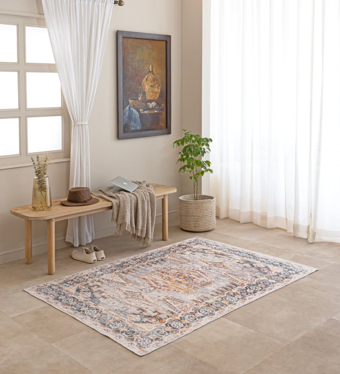 Frosted Azure Vintage Digital Printed Rug