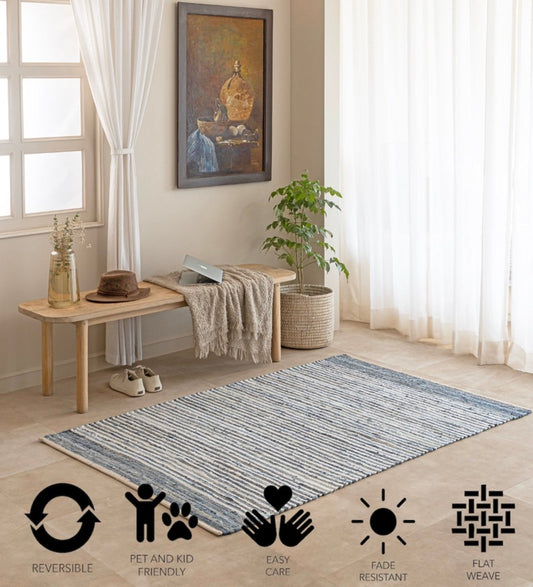 Indigo Denim Chindi Hand Woven rug - styled room view