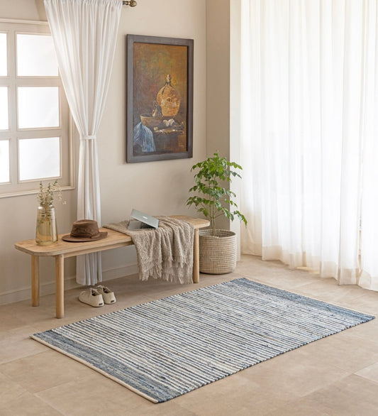 Indigo Denim Chindi Hand Woven rug - detail view