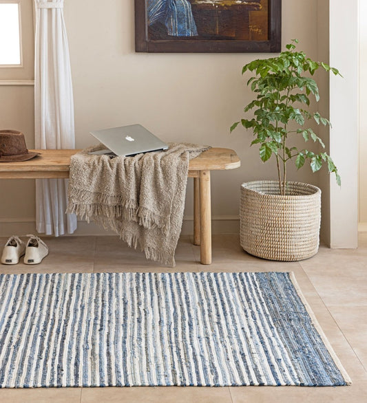 Indigo Denim Chindi Hand Woven rug - side view