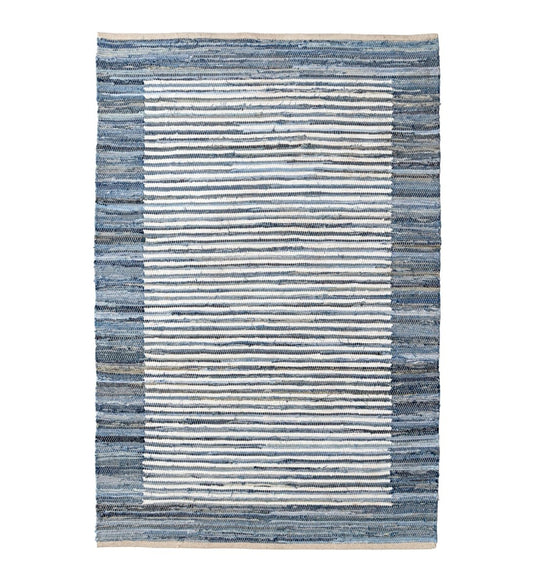 Indigo Patchwork Hand Woven Chindi rug - detail view