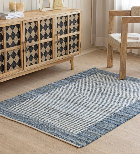 Indigo Patchwork Hand Woven Chindi rug - alternate angle