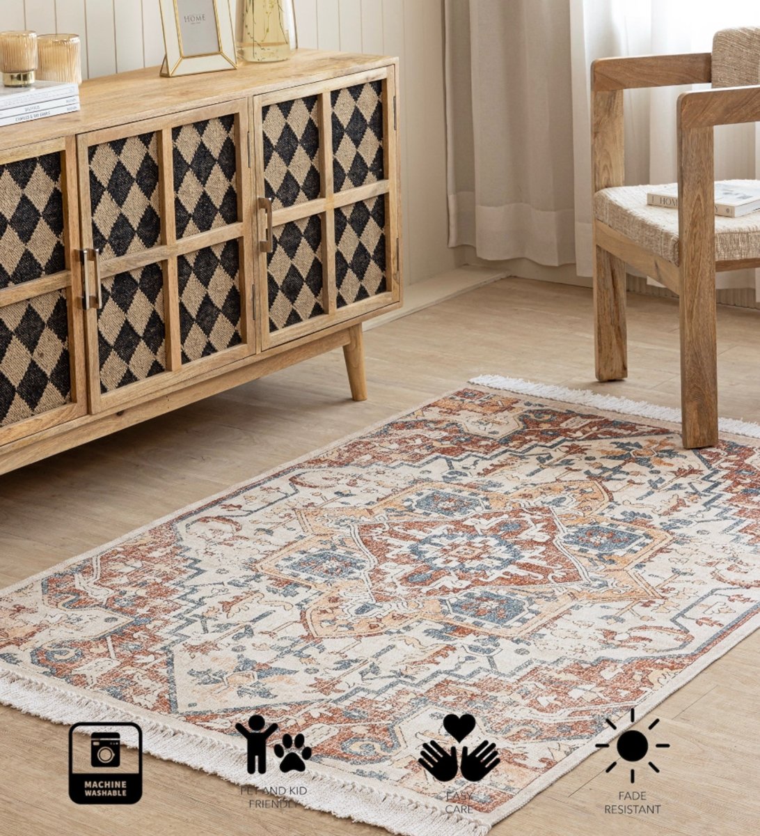 Ivory Meadow Vintage handcrafted cotton area rug - main product view