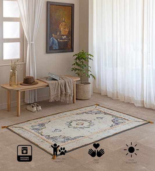 Ivory Vintage Medallion rug - styled room view