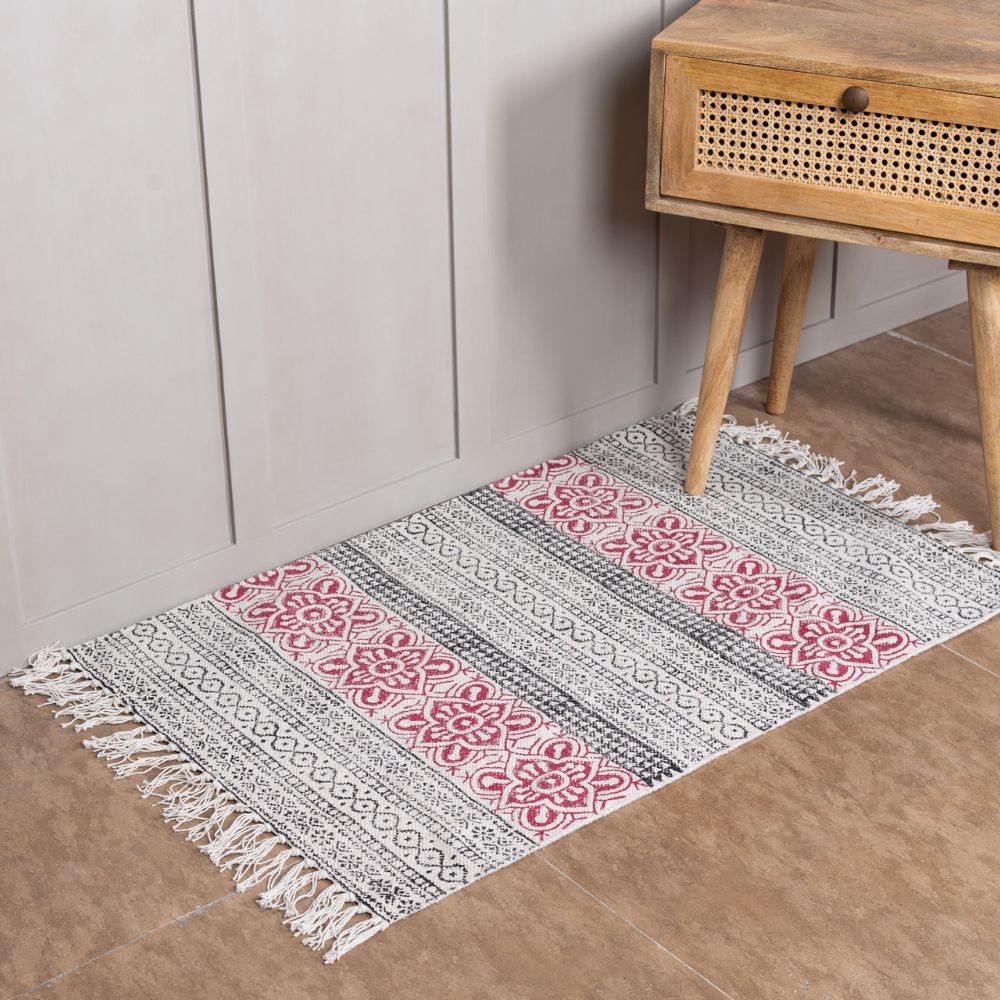 KANSU- HAND BLOCK PRINTED COTTON  RUG