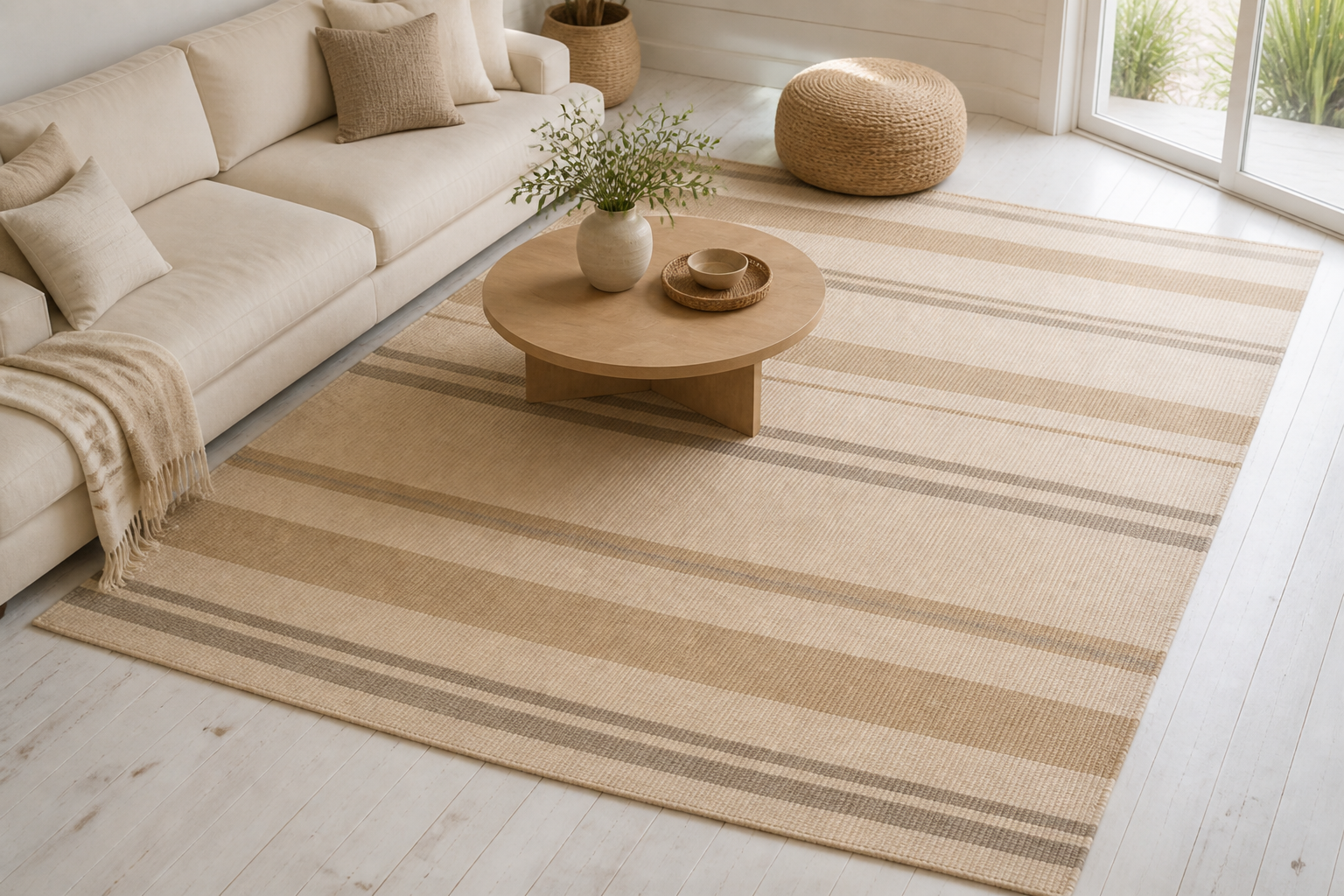 Overhead view of Ivory Field stripe rug — Rug Ritual