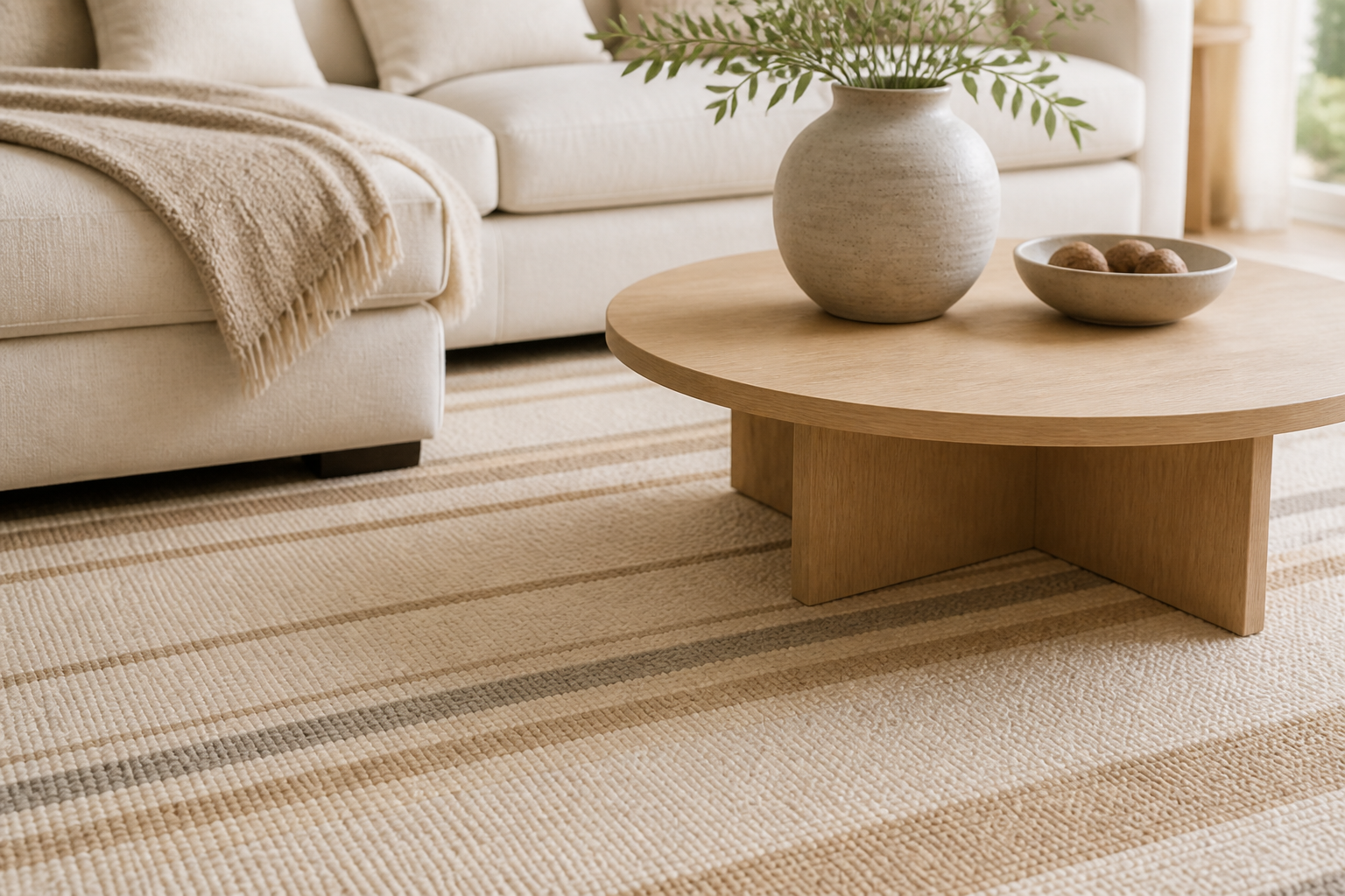 Close-up of Ivory Field stripe texture — Rug Ritual