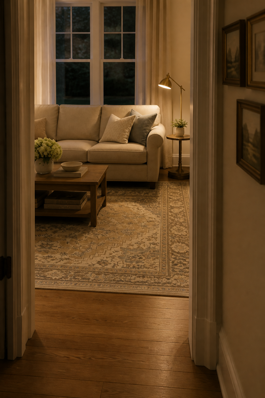 Sand Dune rug seen from a hallway doorway — Rug Ritual