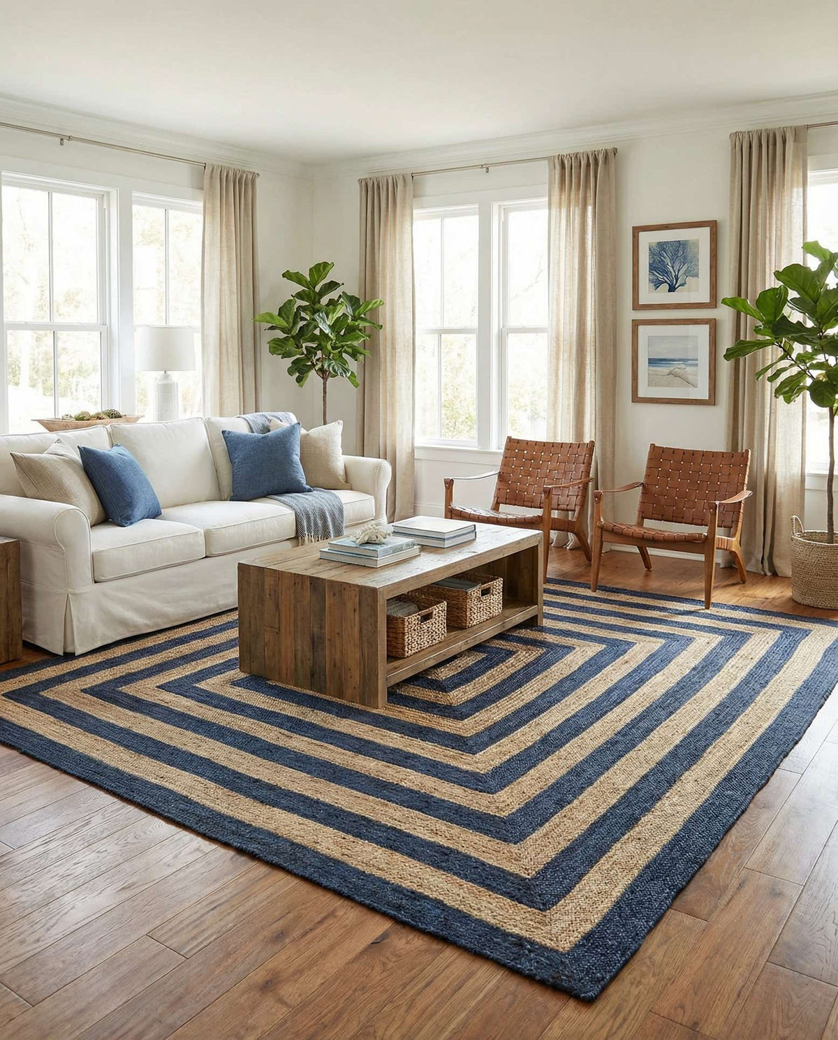 Braided Jute Handmade Area Rug Concentric Border