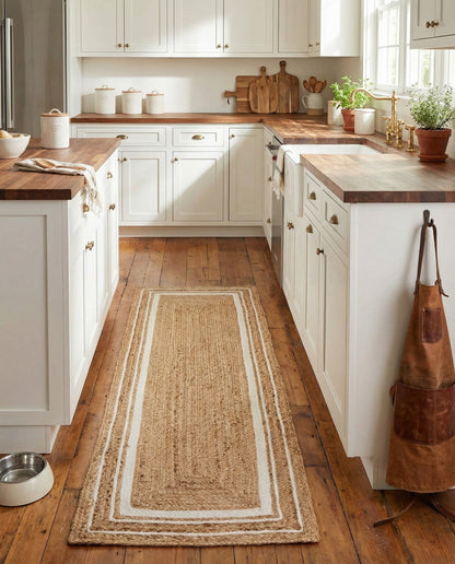 Natural and White Braided Jute Runner