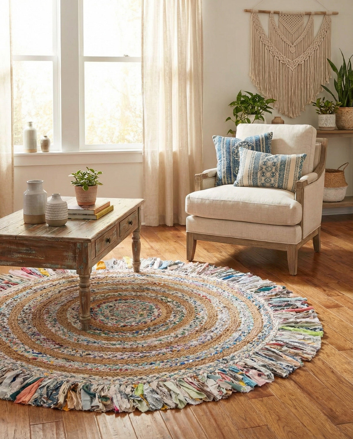 Hand Braided Chindi Jute Round Rug