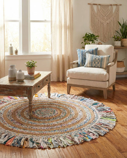 Hand Braided Chindi Jute Round Rug