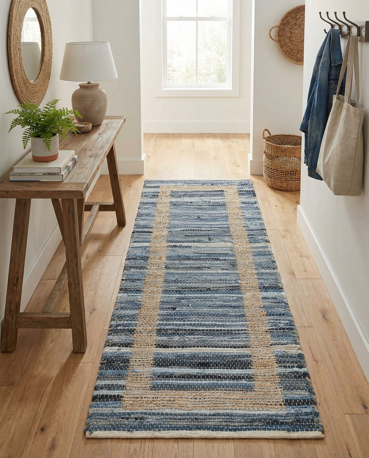 Hand Woven Chindi Jute Runner Rug