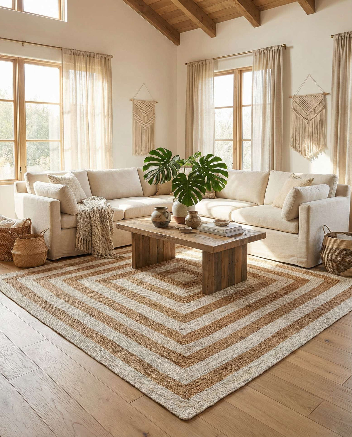 Braided Jute Hand-Braided Area Rug 100% Natural Fiber