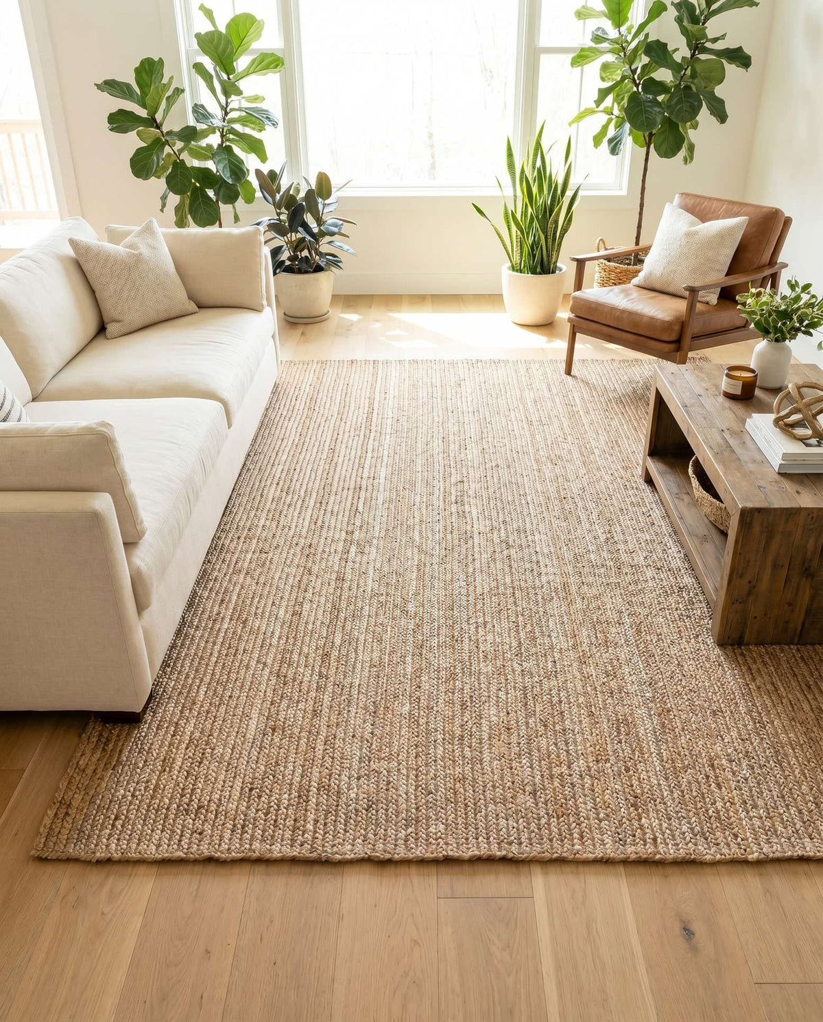 Braided Jute Hand-Braided Area Rug 100% Natural Fiber