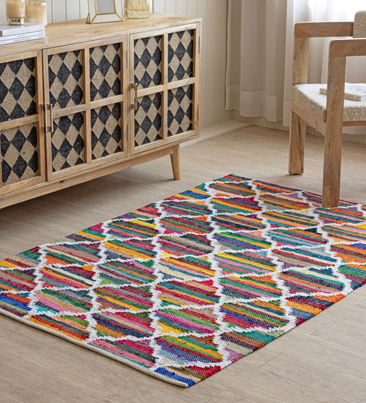 Mosaic Patchwork Hand Woven Recycled Cotton Chindi rug - alternate angle