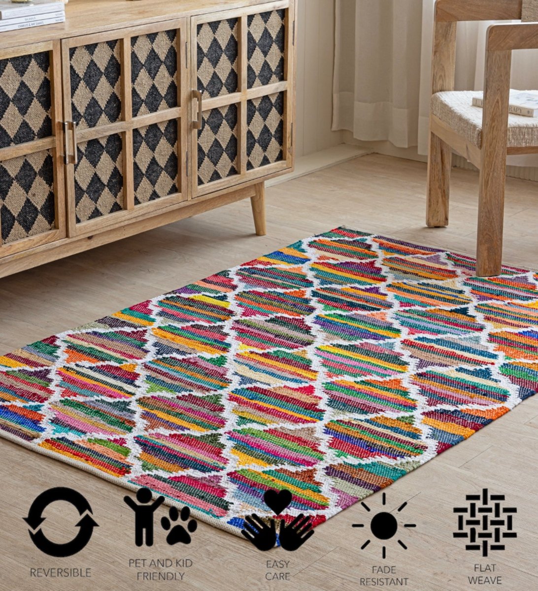 Mosaic Patchwork Hand Woven Recycled Cotton Chindi Rug