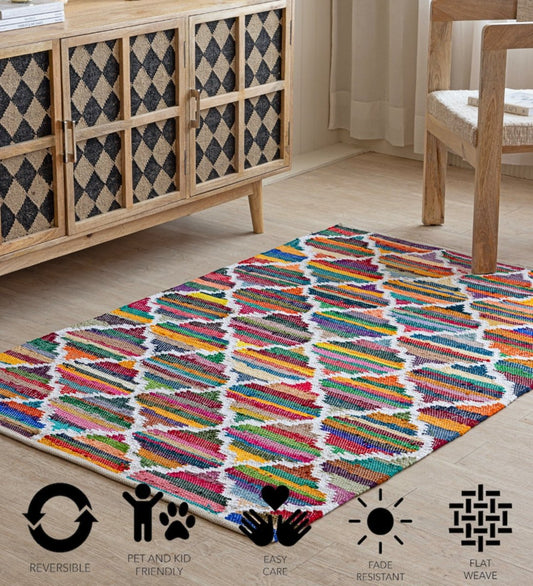 Mosaic Patchwork Hand Woven Recycled Cotton Chindi hand-woven cotton area rug - main product view