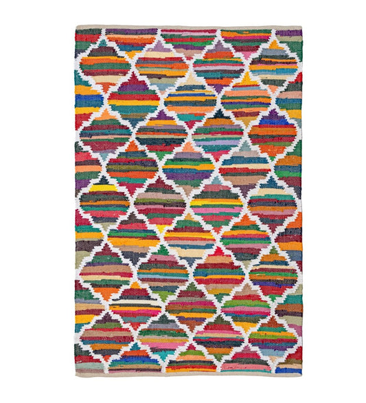 Mosaic Patchwork Hand Woven Recycled Cotton Chindi rug - detail view