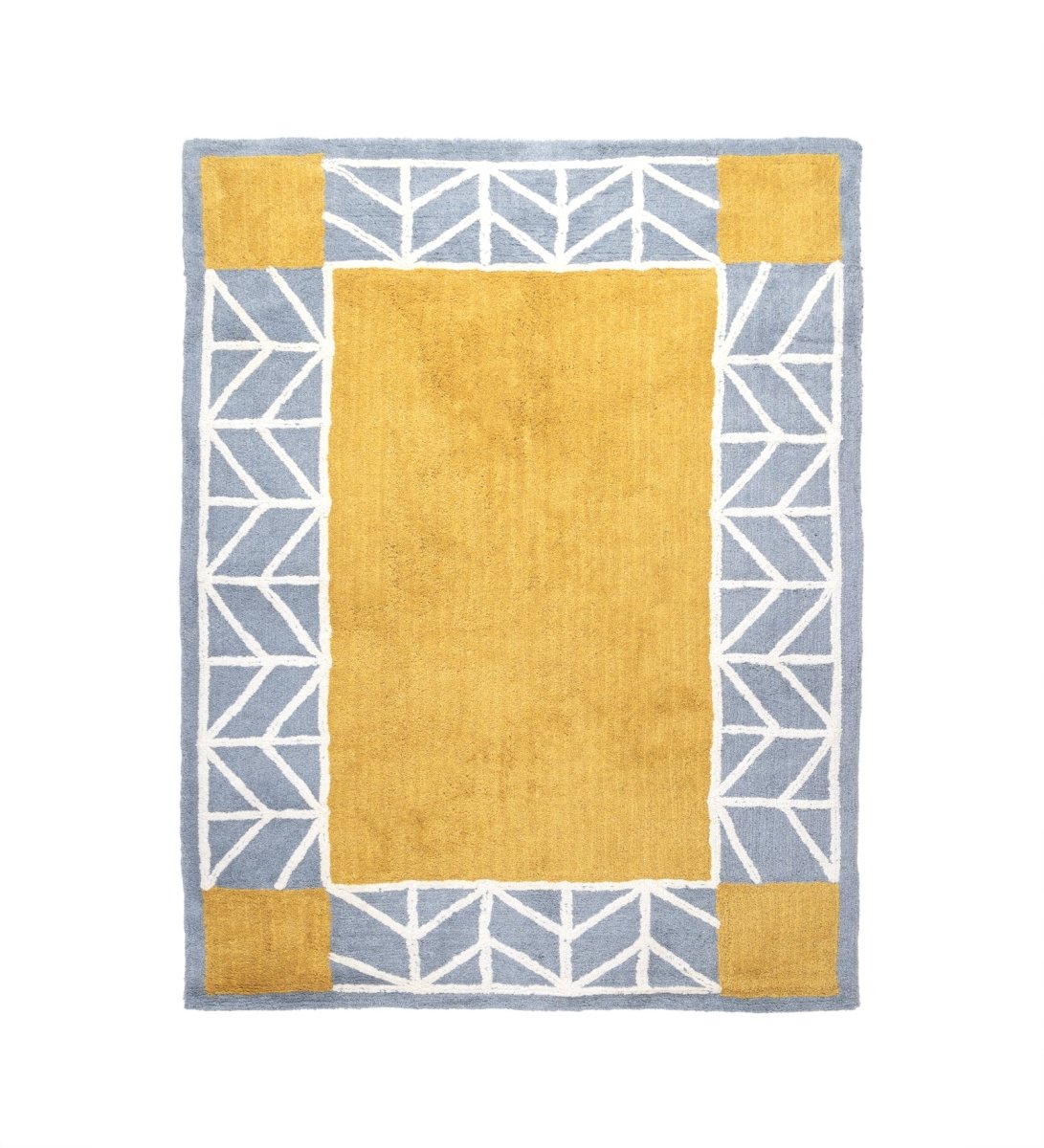 Mustard Geo Border Hand Tufted rug - texture close-up