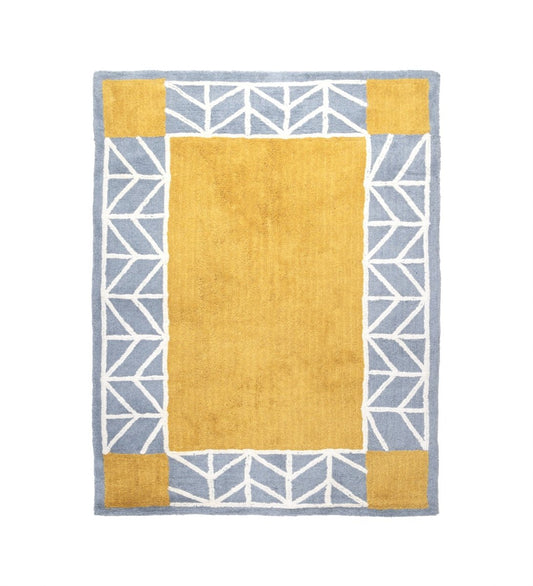 Mustard Geo Border Hand Tufted rug - texture close-up