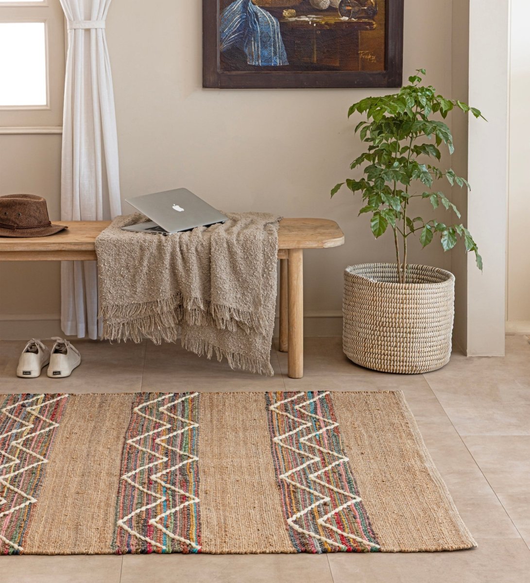 Nomad Chevron Hand Woven Jute &amp; Recycled Cotton Rug
