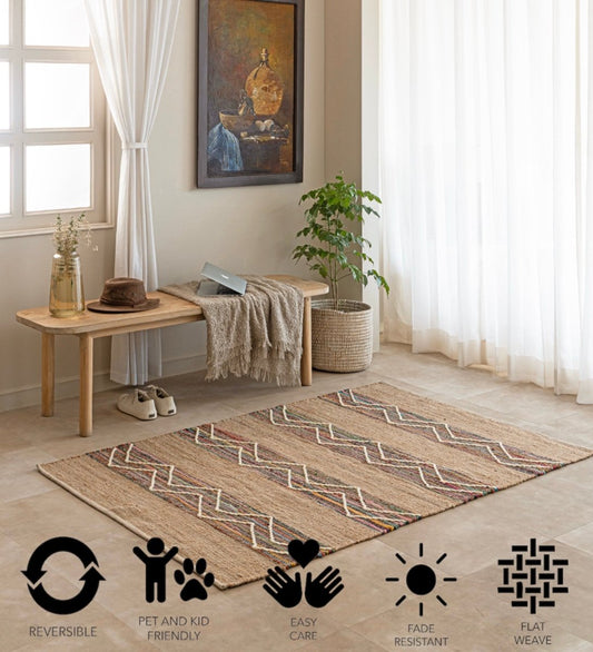 Nomad Chevron Hand Woven Jute &amp; Recycled Cotton rug - styled room view