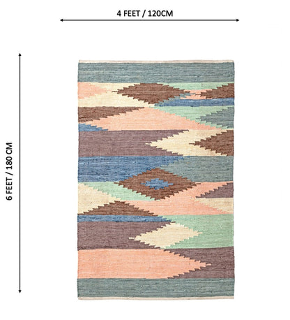 Pastel Navajo Hand Woven Cotton Dhurrie rug - back view