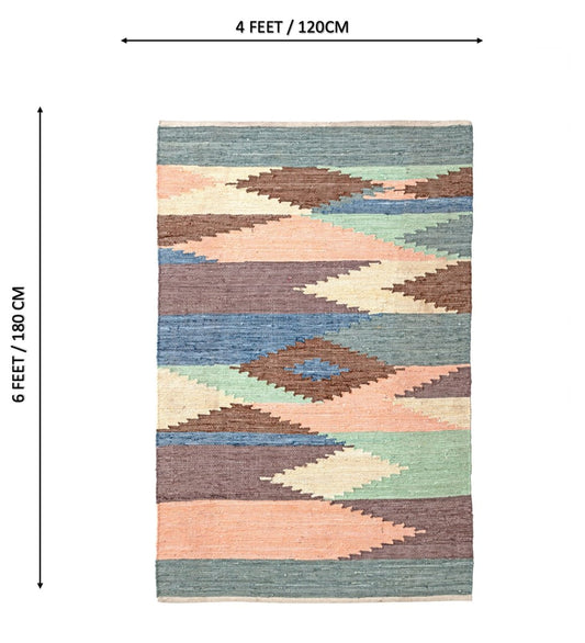 Pastel Navajo Hand Woven Cotton Dhurrie rug - back view