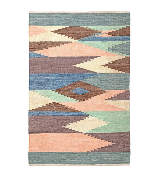 Pastel Navajo Hand Woven Cotton Dhurrie rug - detail view